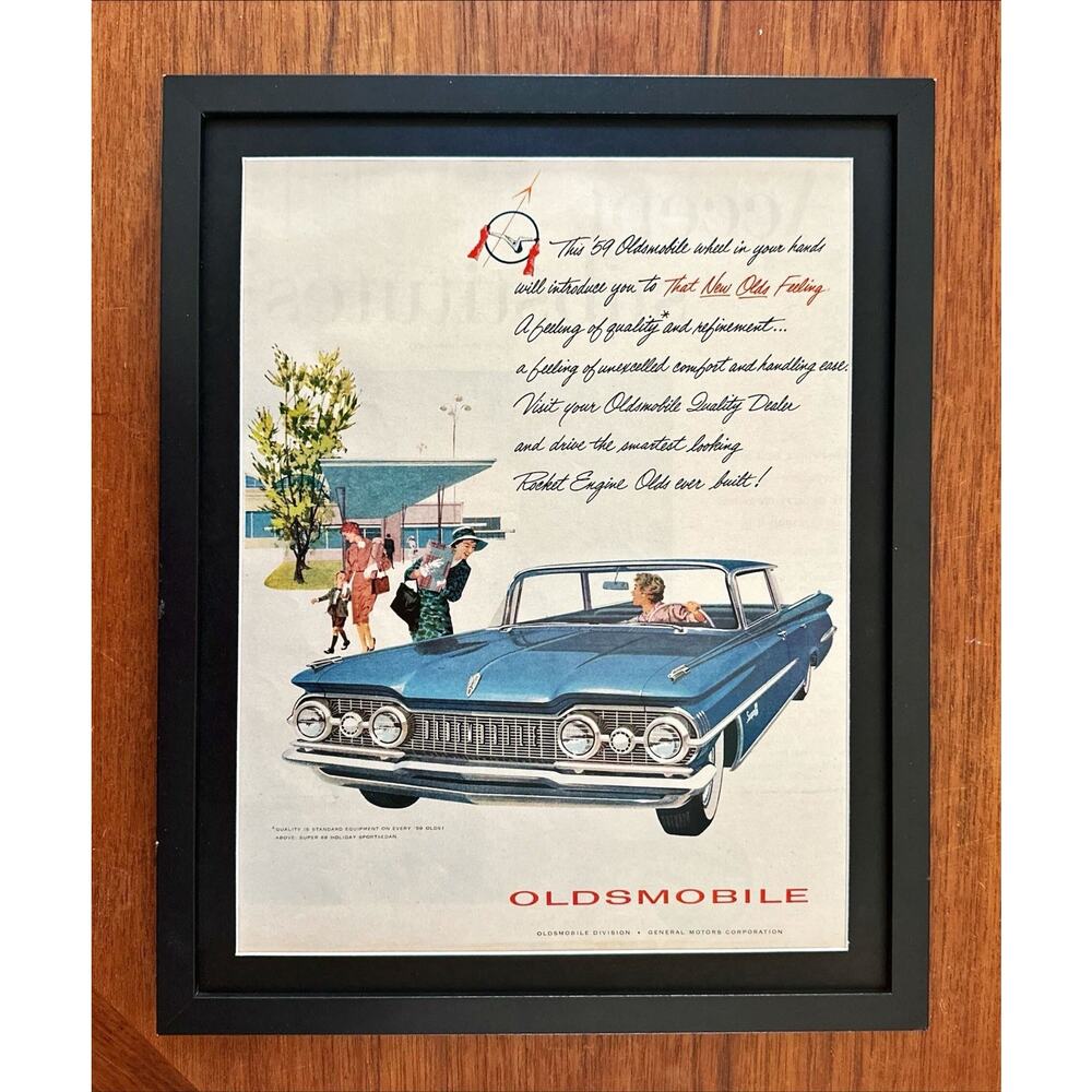 Framed 1959 Vintage Original Print Ad 1963 OLDSMOBILE F-85 Cutlass 2-door Coupe